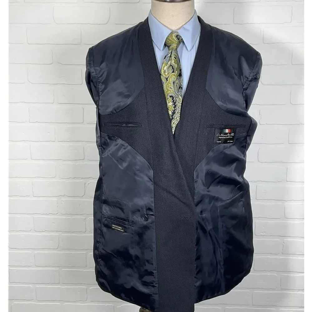 Antonio Parillo Blazer Men 42L Black Blue Double Breasted Textured Classic‎ Wool